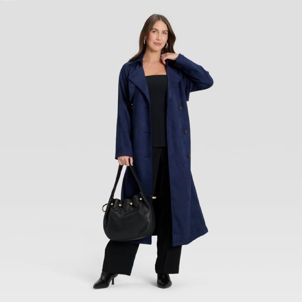 new A New Day Women's Faux Suede Trench Coat - Navy Blue - Size XXL